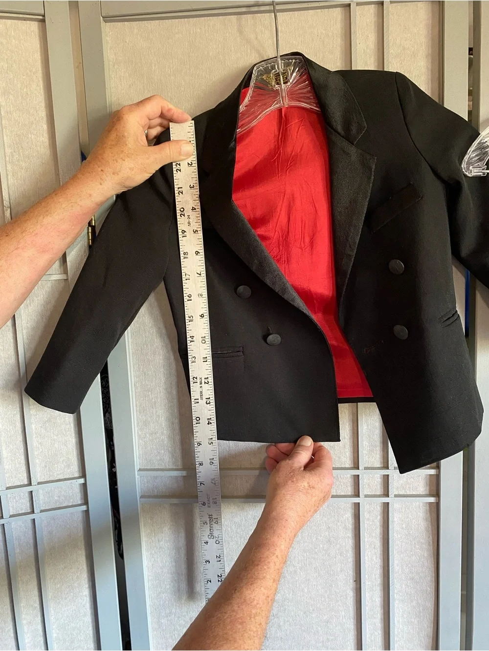 Black Boys Two-Piece Tuxedo Jacket & Pants with Red Lining